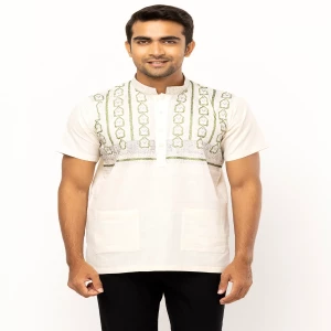 Ecru Embroidered Endi Cotton Fatua
